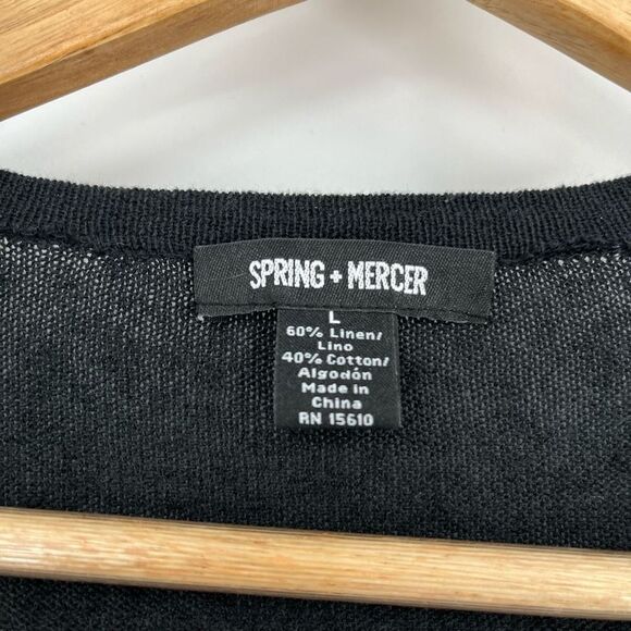 Spring + Mercer Cardigan Black Button Front Linen 3/4 Sleeves V-Neck Women Large - Picture 3 of 7